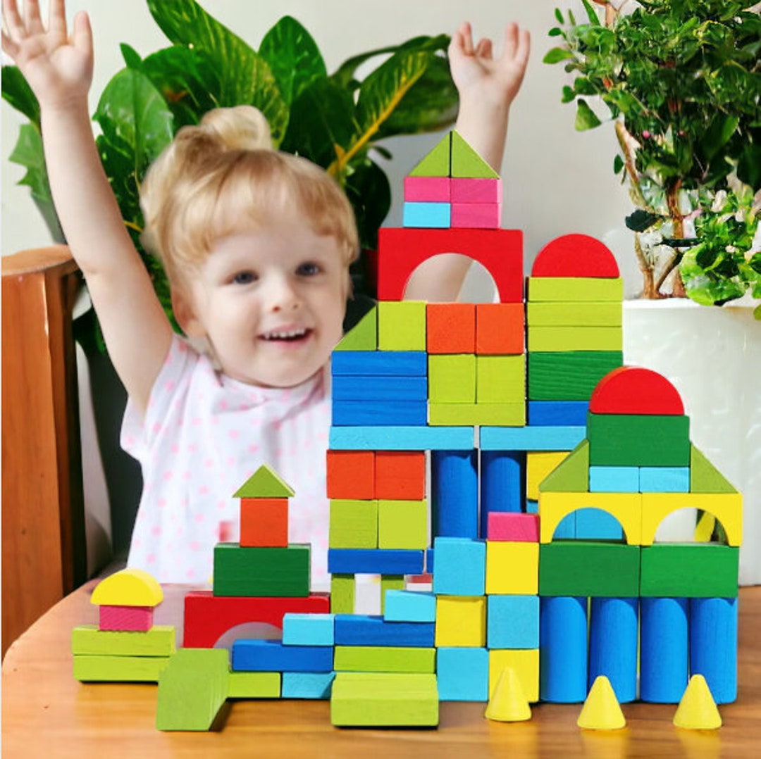 100pc Wooden Toys for Kids Building Blocks Set Building Etsy