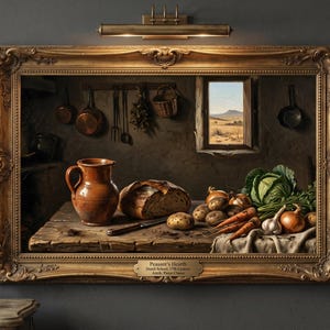 Art de la cuisine rustique Nature morte Peinture à l'huile style XVIIème siècle