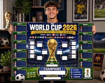 World Cup 2026 Tracker Poster, Soccer Tournament Bracket Wall Chart, FIFA Match Schedule Poster, Football Fan Gift