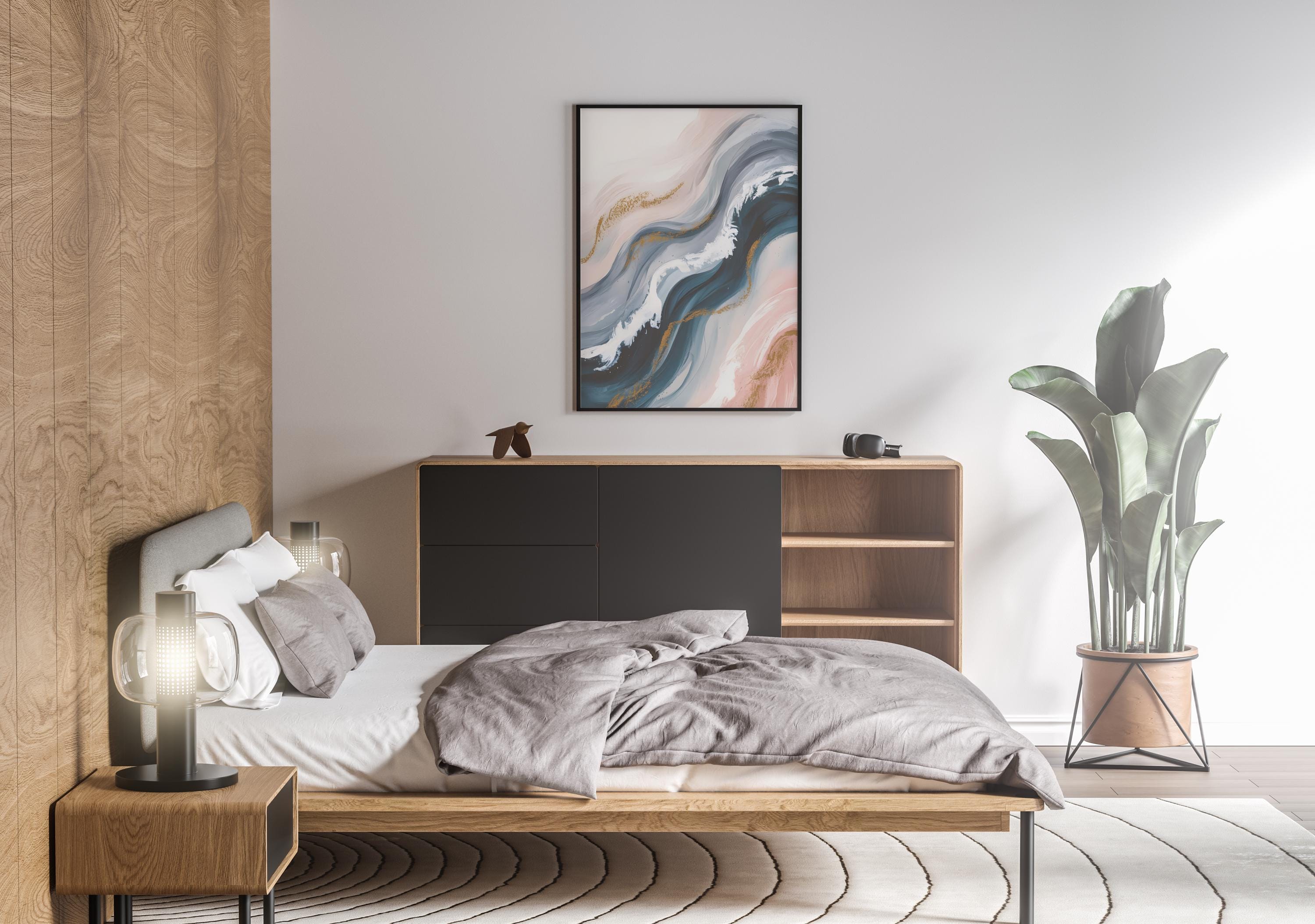 Bring the quiet rhythm of the sea into your space with this abstract wave organic forms artwork, a serene digital piece designed to add softness, movement, and coastal calm to your home or creative pr — art print by Winberg Studios