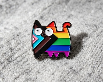 Pride Pin LGBTQ Cat Enamel Pin, Rainbow Progress Pride Flag Brooch, Cute Kawaii Lapel Badge for Jackets Bags, Queer Gift for Cat Lovers
