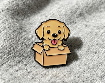 Schattige puppy in doos hond emaille pins kawaii cartoon revers broche hondenliefhebber cadeau huisdier badge esthetische jas pin collectible cadeau voor haar