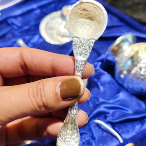 Silver Thali Set Gift , German Silver Pooja Thali Set with Velvet Gift Box |Silver Plated Puja Thali | Diwali Gift | Wedding Return Gift Set image 13
