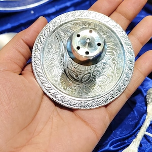 Silver Thali Set Gift , German Silver Pooja Thali Set with Velvet Gift Box |Silver Plated Puja Thali | Diwali Gift | Wedding Return Gift Set image 12
