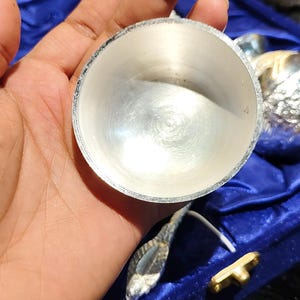 Silver Thali Set Gift , German Silver Pooja Thali Set with Velvet Gift Box |Silver Plated Puja Thali | Diwali Gift | Wedding Return Gift Set image 10