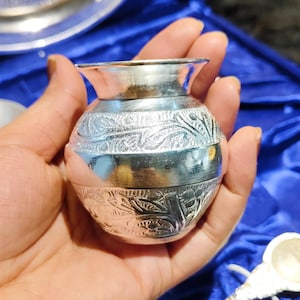 Silver Thali Set Gift , German Silver Pooja Thali Set with Velvet Gift Box |Silver Plated Puja Thali | Diwali Gift | Wedding Return Gift Set image 9