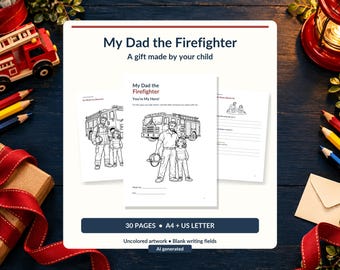Firefighter Dad Gift from Kids, My Dad My Hero Coloring Keepsake, 30 Page Christian Printable Book, A4 and US Letter PDFs