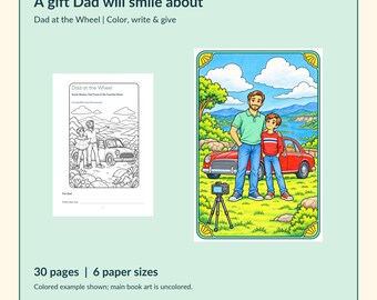Dad Gift from Son Printable, Funny Road Trip Coloring Memory Book, Christian Retro Kawaii Keepsake, A4 A3 A2 US Sizes