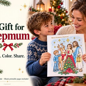 Stepmum Christmas Gift from Boy, Printable Memory Book, Christian Coloring Keepsake, 30 Pages, A4 and US Letter