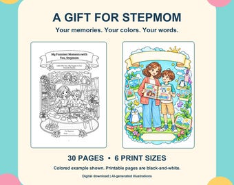 Stepmom Gift from Son, Funny Memories Coloring Book, Christian Keepsake, 30 Printable Pages, Six Paper Sizes