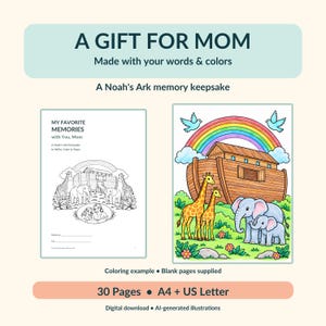 Mom Gift from Daughter, Noah's Ark Memory Book, Write and Color Keepsake, 30 Printable Pages, A4 and Letter