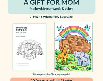 Regalo de mamá de parte de su hija, Libro de recuerdos del Arca de Noé, Libro para escribir y colorear, 30 páginas imprimibles, Tamaños A4 y Carta