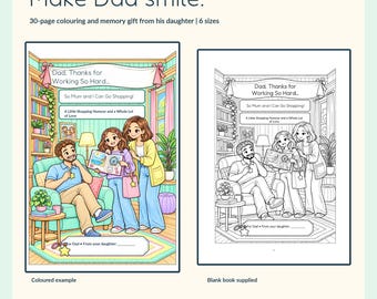 Funny Dad Gift from Daughter, Shopping Humour Colouring Memory Book, 30 Printable Pages, Christian Keepsake, 6 Paper Sizes