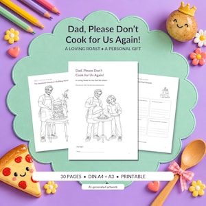 Grappig kleurboek voor papa, printbaar, schattig kookherinnering aandenken van een tiener, 30 pagina's, christelijk papa cadeau, DIN A4 A3 PDF's afbeelding 1