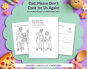 Funny Dad Coloring Gift Book Printable, Kawaii Cooking Memory Keepsake from Teen, 30 Pages, Christian Dad Gift, DIN A4 A3 PDFs