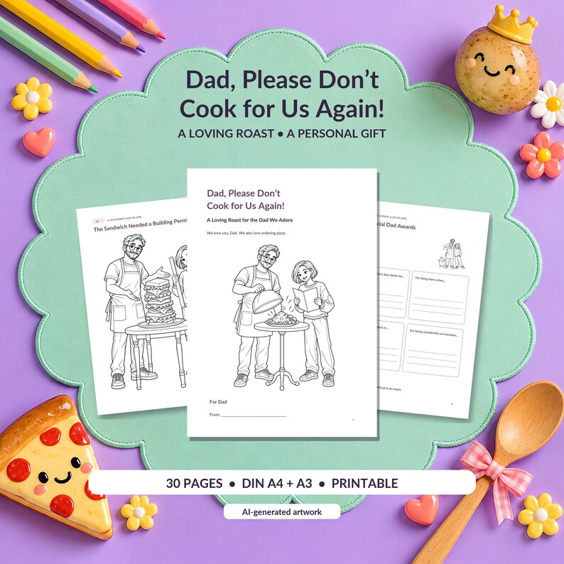 Grappig kleurboek voor papa, printbaar, schattig kookherinnering aandenken van een tiener, 30 pagina's, christelijk papa cadeau, DIN A4 A3 PDF's afbeelding 1