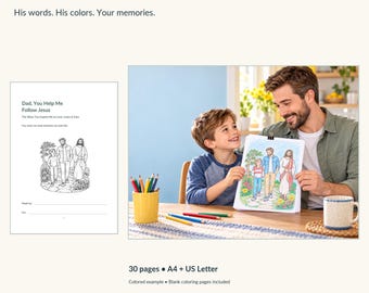 Christian Dad Gift from Son, Printable Coloring Keepsake Book, 30 Pages, A4 and Letter