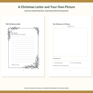 May include: Two white pages with black text and line art. The left page is titled My Christmas Letter with a floral border and writing lines. The right page is titled Our Memory in a Picture with a blank box, stars, and lines for notes.