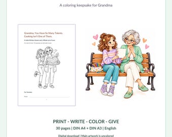 Funny Grandma Gift from Granddaughter, Kawaii Coloring Memory Book, Christian Keepsake, 30 Pages, A4 A3 Printable