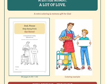 Funny Dad Coloring and Memory Book, Retro Kitchen Keepsake, 30 Printable Pages, A4 and A3