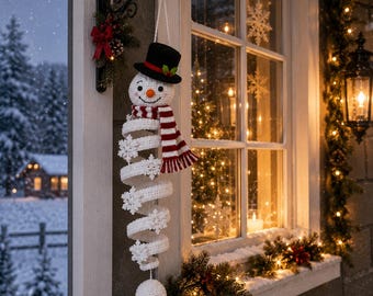 Crochet Spinning Snowman Pattern PDF, Amigurumi Snowman Ornament, Wind Spinner Crochet Tutorial, Christmas Hanging Decor, Instant Download
