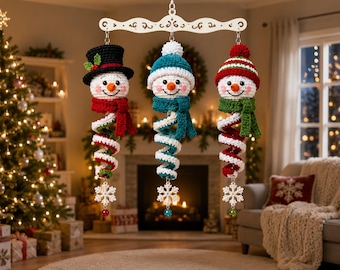 Christmas Snowman Wind Spinner Crochet Pattern | Christmas Porch Decor PDF | Corkscrew Spiral Tail Amigurumi Ornament | Instant Download