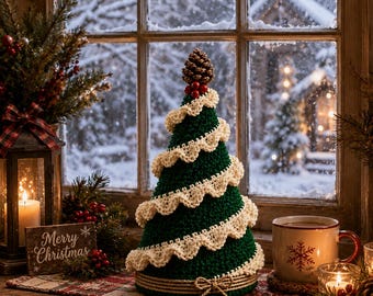 Spiral Ruffled Crochet Christmas Tree Pattern | Layered Tiered Holiday Decor PDF | Beginner Amigurumi Ornament | Instant Download