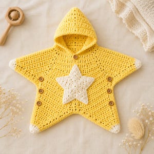 Crochet Star Baby Bunting Pattern PDF, Hooded Newborn Cocoon, Button-Up Starfish Baby Costume, Infant Photo Prop, Newborn Photo Prop