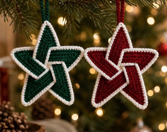 Crochet Christmas Star Ornament Pattern PDF, Celtic Knot Star White Trim, Beginner Holiday Decor, Tree Hanging Ornament, Instant Download