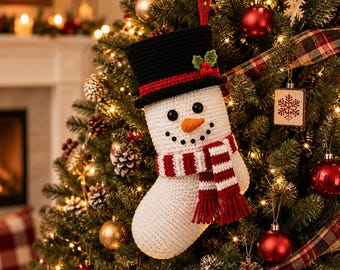 Snowman Christmas Stocking Crochet Pattern PDF, Festive Mantel Decor, Instant Download,