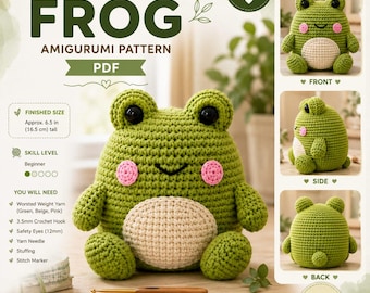 Crochet Frog Amigurumi Pattern PDF | Cute Sitting Frog Plush | Beginner Friendly Stuffed Animal Toy | Instant Download