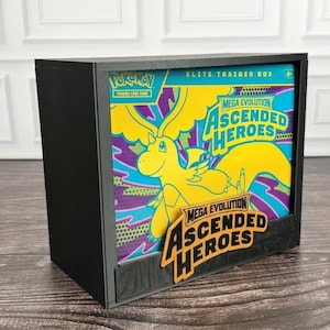 Ascended Heroes ETB Displayfodral | Pokémon Elite Trainer Boxskydd | 3D-tryckt PLA | Magnetiskt lock | Akryl | Samlargåva