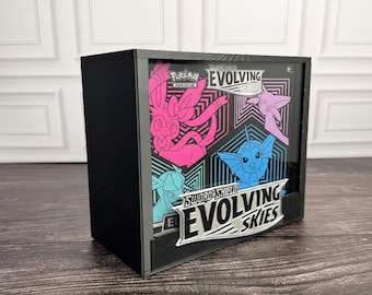 Estuche de exhibición Evolving Skies ETB / Protector de caja de entrenador de élite de Pokémon / PLA impreso en 3D / Tapa magnética / Acrílico / Regalo de coleccionista
