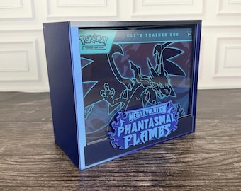 Vitrina ETB Edición Especial Llamas Fantasmales / PLA Azul Negro Brillante / Tapa Magnética / Acrílico / Regalo de Mega Evolución Pokémon