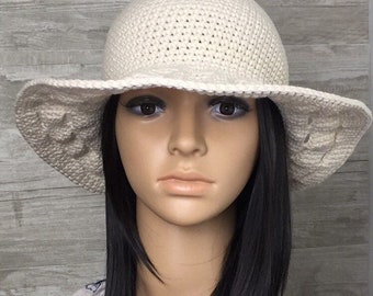 Crochet Sun Hat: Natural Cotton Wide Brim Beach Hat