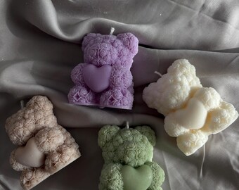 Świeca Miś Różany | Ręcznie robiony Miś z Wosku Sojowego | Dekoracja Pastelowa