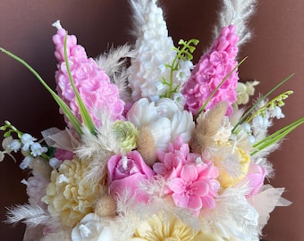 Bouquet di candele floreali fatte a mano in cera di soia / Composizione decorativa regalo