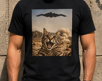 Lustiges geschocktes Katzen-Selfie-T-Shirt, B-2 Bomber-Shirt, Vaterländische Stealth-Grafik, USAF Pride Tee, B2 Betrieb Katzen-Meme-T-Stück, Luftwaffe USAF