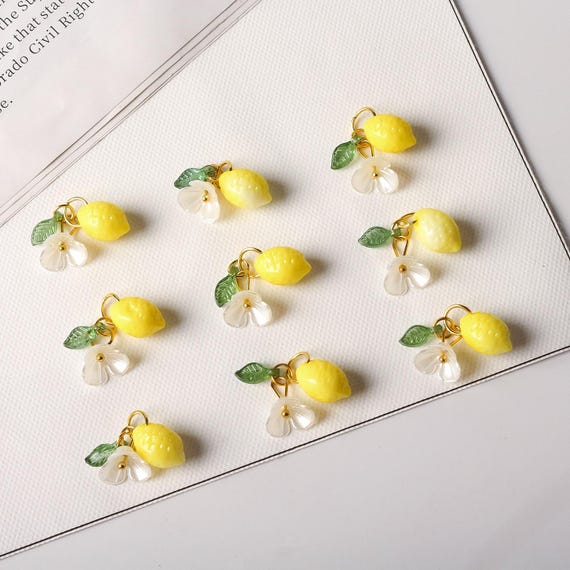 10pcs Lemon Resin Charms, Fruit Lily Pendant, DIY Bracelet Earring Crafts, Jewelry Findings