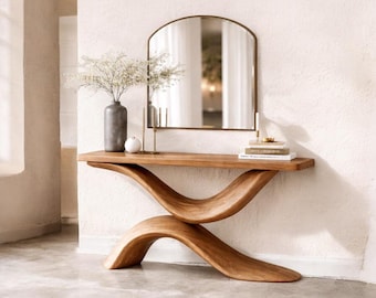 Sculptural Curved Wood Console Table | Handmade Minimalist Entryway Furniture