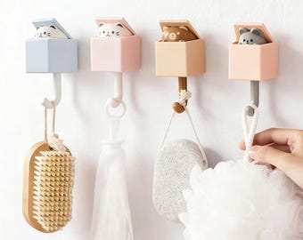 Gancho de pared con diseño de animal divertido, colgador de llaves autoadhesivo con diseño desplegable.