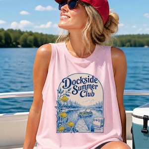 Dockside Summer Club Muscle Tank | Lakeside Boat Dock Vintage Graphic