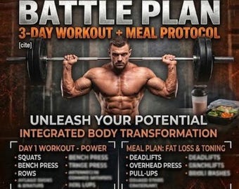 Plan de entrenamiento y alimentación de 3 días para la recomposición corporal en el gimnasio (PDF digital)