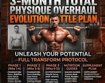 Programa de gimnasio de 3 meses para la transformación física / Plan de entrenamiento de fuerza e hipertrofia (Descarga digital)