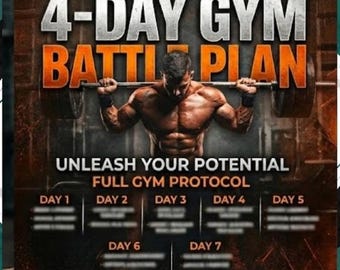Plan de entrenamiento de gimnasio de 4 días / Protocolo de entrenamiento de fuerza (Descarga digital en formato A4)