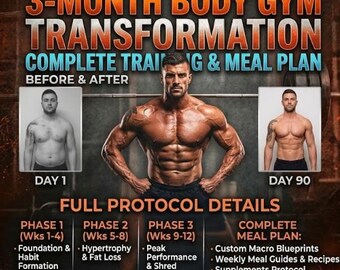 Plan de gimnasio y alimentación de 3 meses para la transformación corporal / Guía para el desarrollo muscular y la pérdida de grasa (descarga digital)
