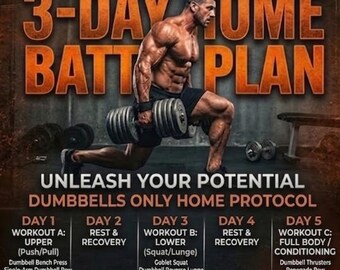 Plan de entrenamiento en casa con mancuernas de 3 días / Guía de fitness para todo el cuerpo (Descarga digital en PDF)