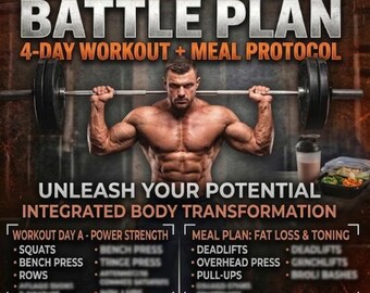 Plan de entrenamiento de 4 días en el gimnasio y protocolo de alimentación / Guía de fitness para la recomposición corporal (descarga digital)