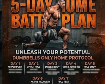 Plan de entrenamiento en casa con mancuernas de 5 días, rutina dividida para ganar masa muscular en casa (descarga digital)