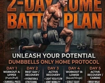 Plan de entrenamiento en casa con mancuernas de 2 días / Guía de fitness para todo el cuerpo (Descarga en PDF)